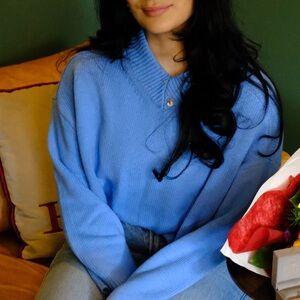 GAP Women's Sky Blue V-Neck Sweater